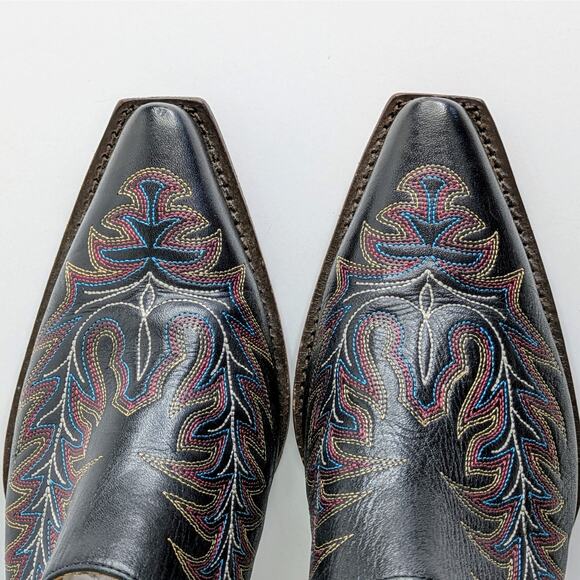 Charlie 1 Horse Shoes Womens 8.5 Black Mules Heels Leather Cowboy Slip On Pointy - Picture 4 of 16